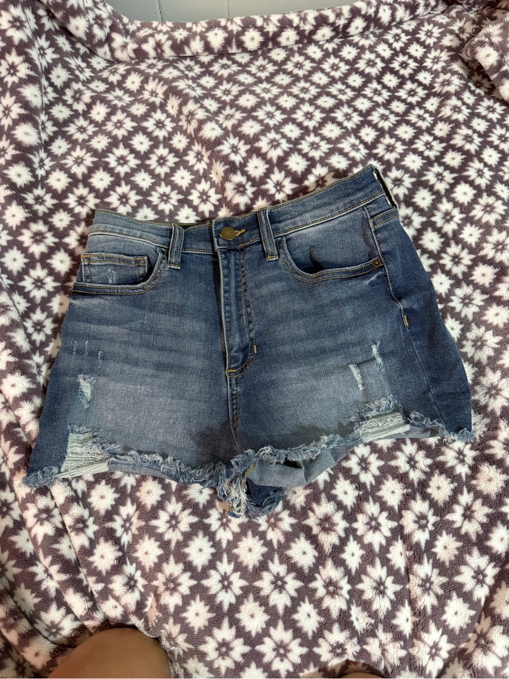 Altar'd State Distressed Dark Blue Denim Shorts